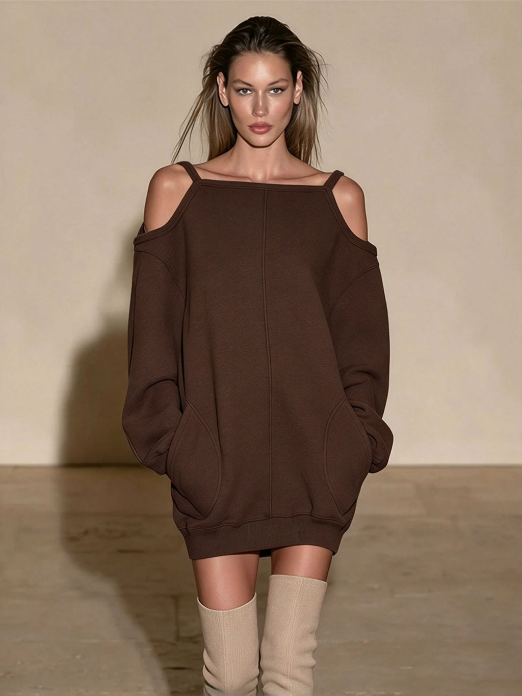 Cold-Shoulder Oversized Sweatshirt Mini Dress