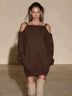 Cold-Shoulder Oversized Sweatshirt Mini Dress