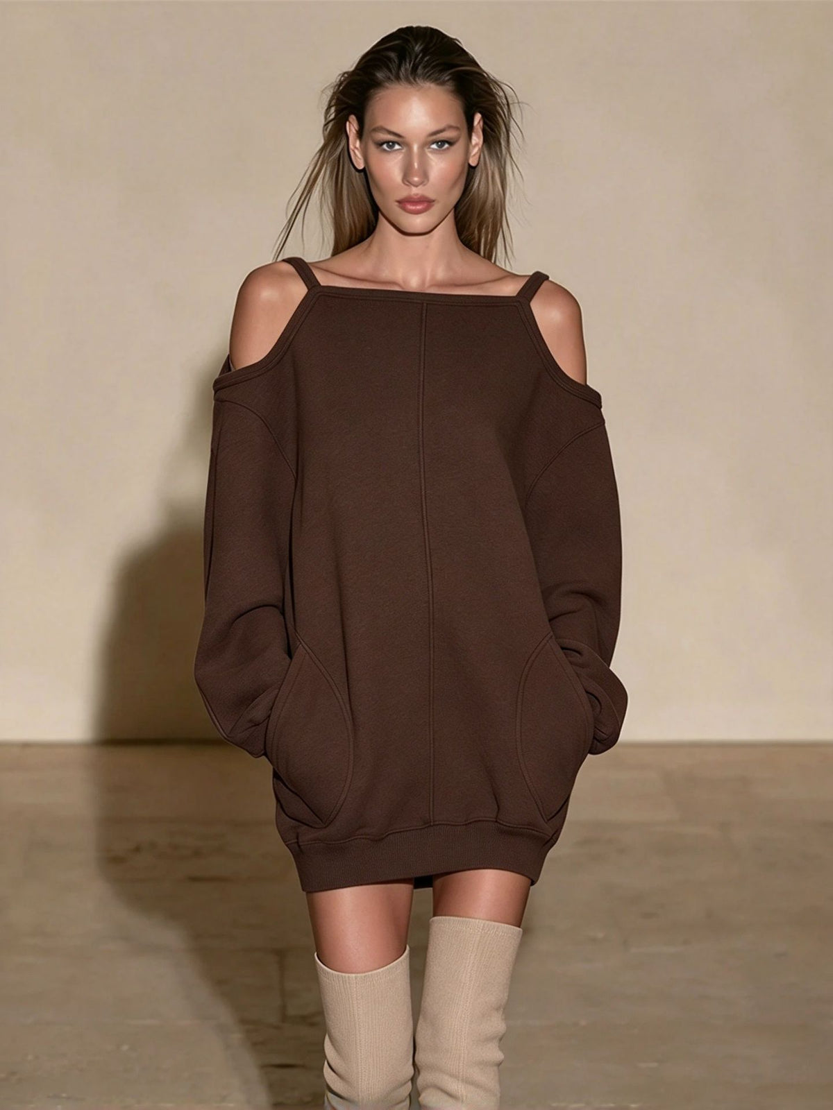 Cold-Shoulder Oversized Sweatshirt Mini Dress