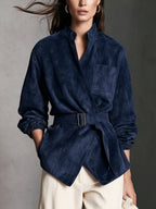 Chaqueta casual marrón de ante de manga larga
