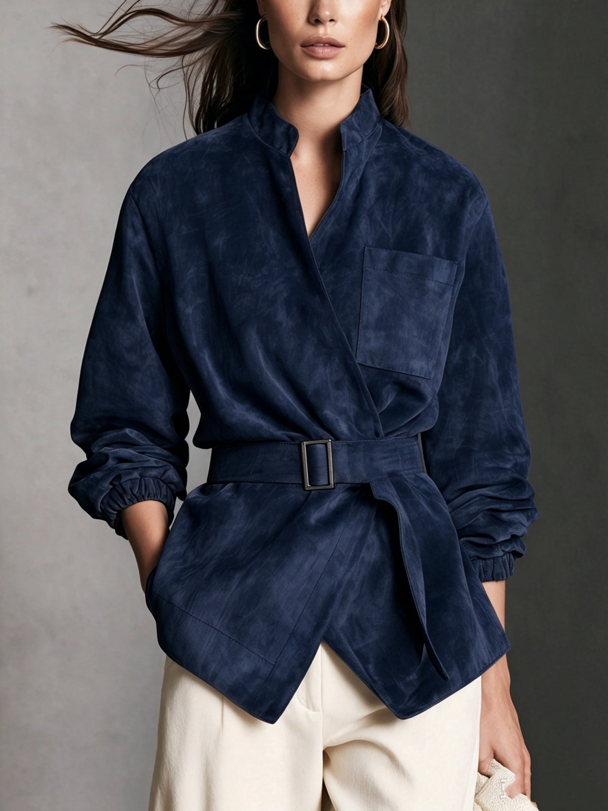 Casual Brown Suede Long-sleeve Jacket