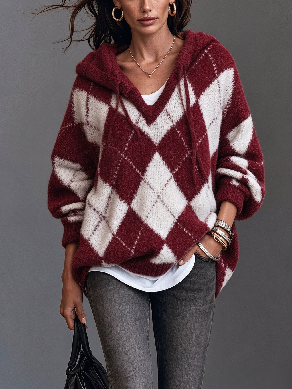 Elegant Knitted Long-Sleeve Hooded Sweater