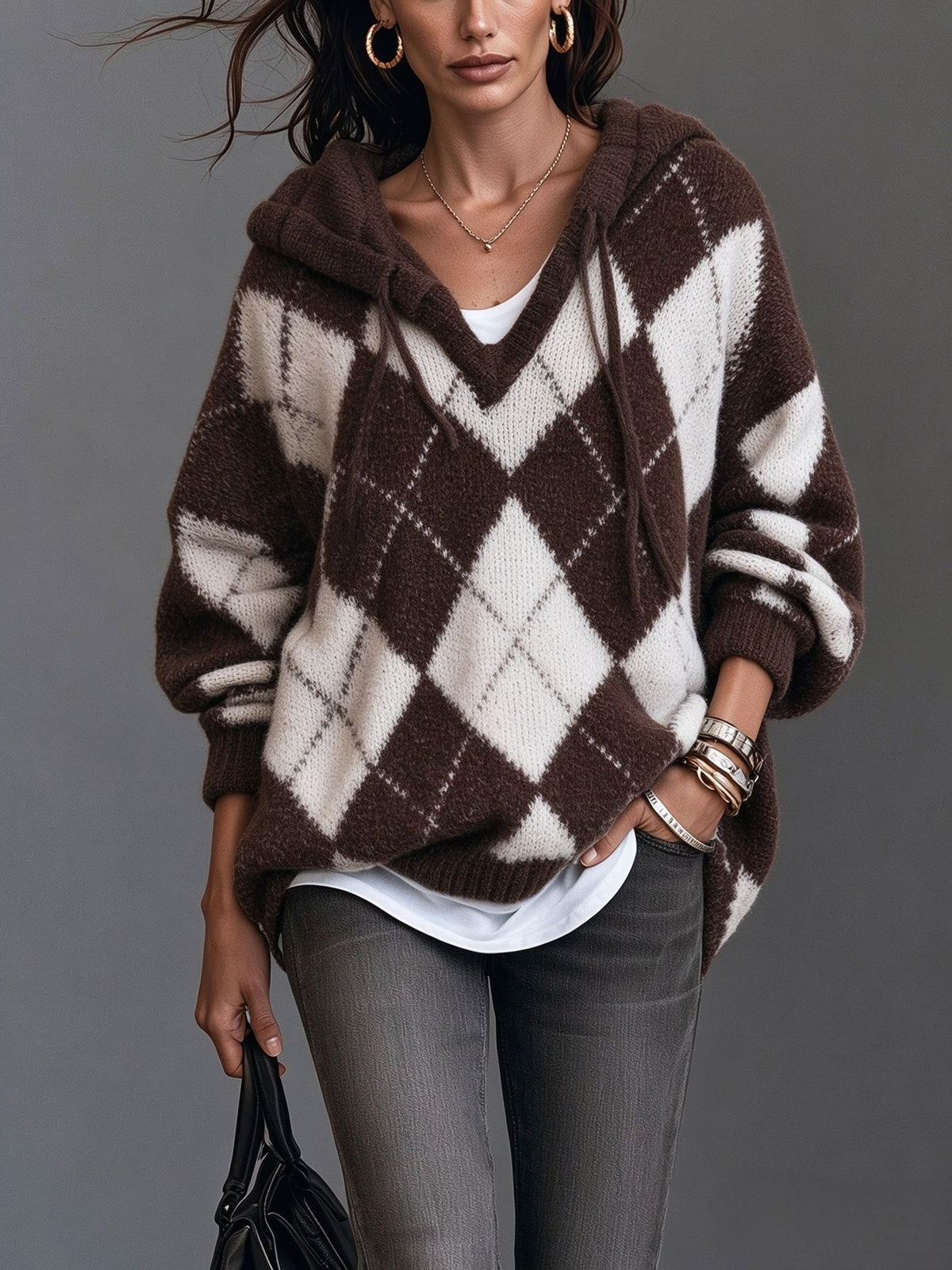 Elegant Knitted Long-Sleeve Hooded Sweater