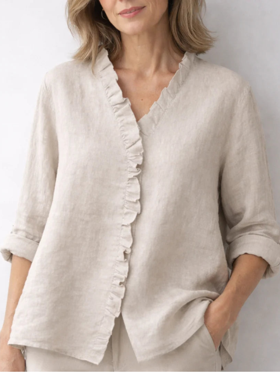 Elegant Ruffled Linen Blend Shirt
