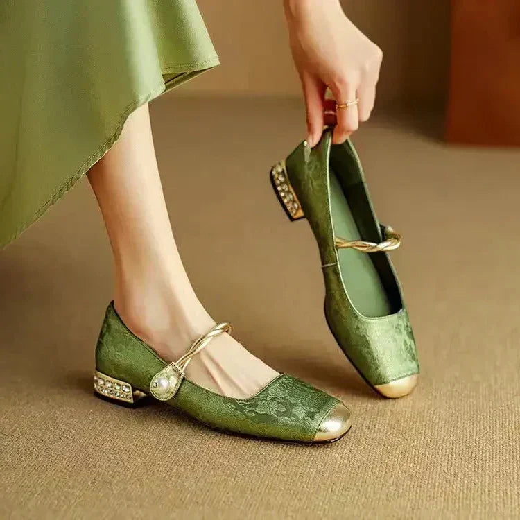 Vintage Jacquard Mary Jane Low Heel Shoes