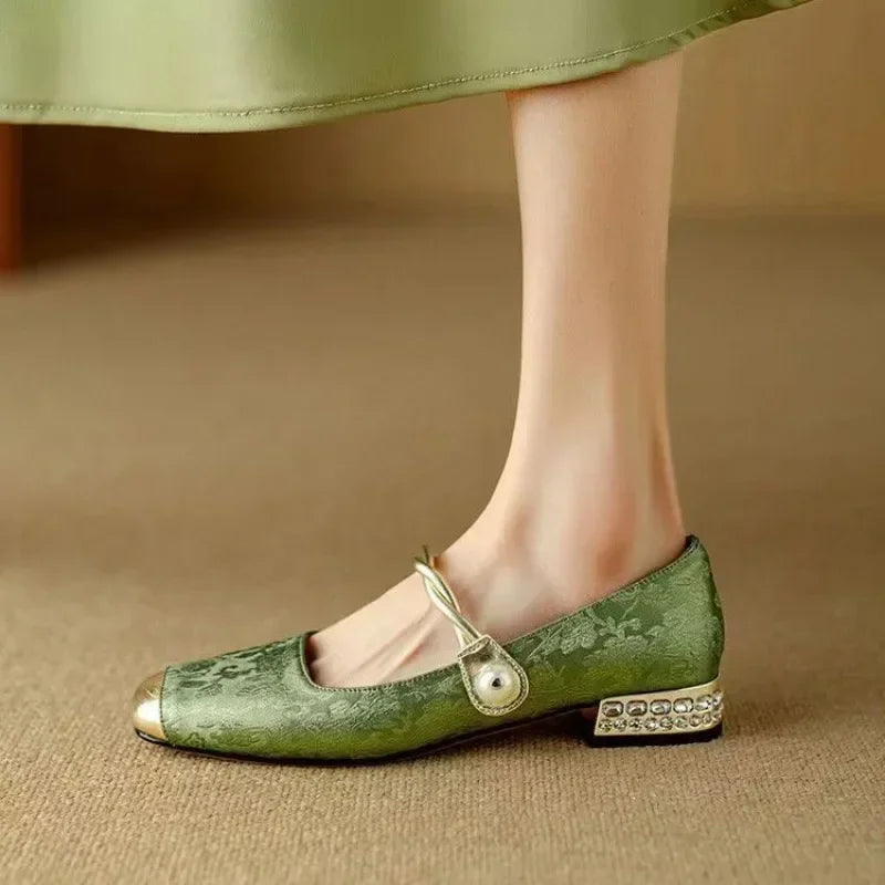 Vintage Jacquard Mary Jane Low Heel Shoes
