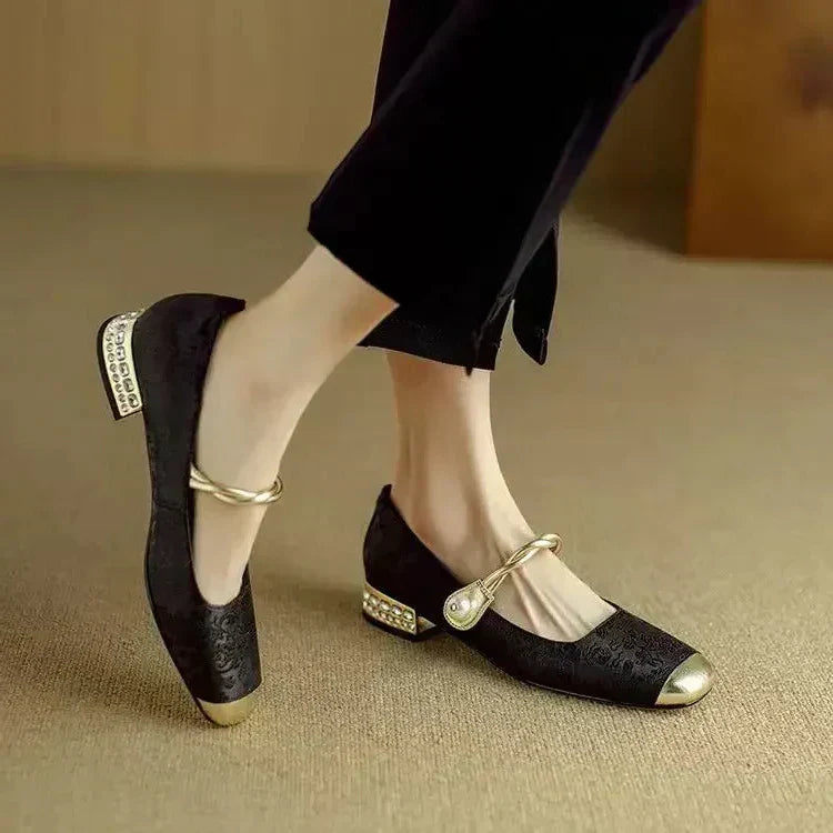 Vintage Jacquard Mary Jane Low Heel Shoes