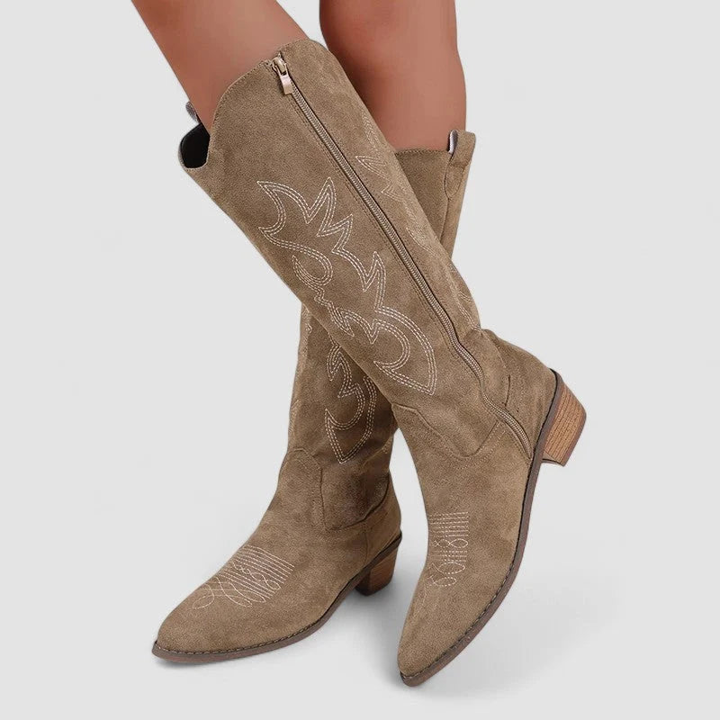 Embroidered Western Knee-High Cowboy Boots