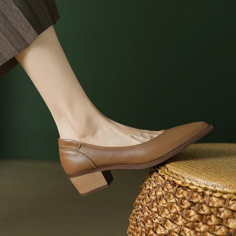 Elegant Almond-Toe Mid Heeled Mary Janes