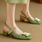 Floral Appliqué Jacquard Slingback Heels