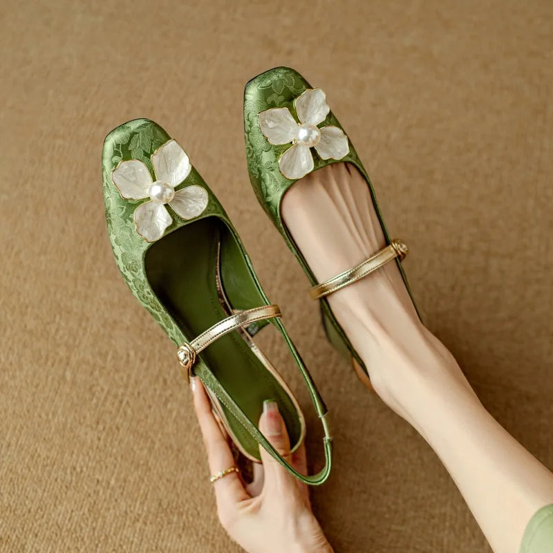 Floral Appliqué Jacquard Slingback Heels