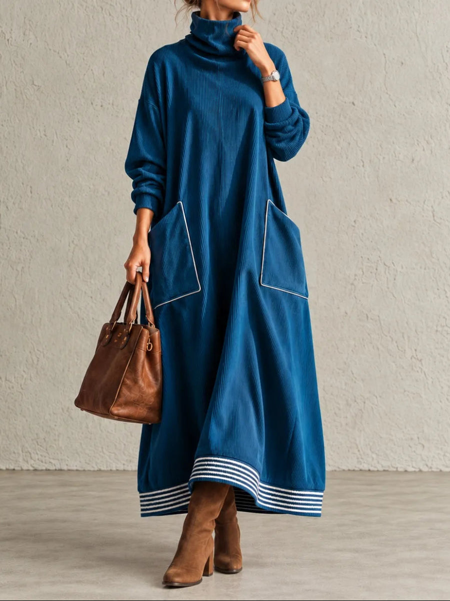 Stand Collar Loose Long-sleeve Maxi Dress