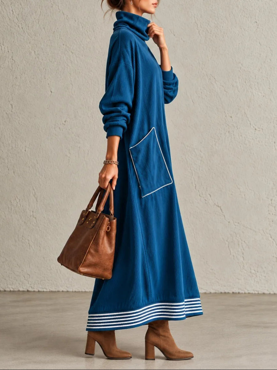 Stand Collar Loose Long-sleeve Maxi Dress