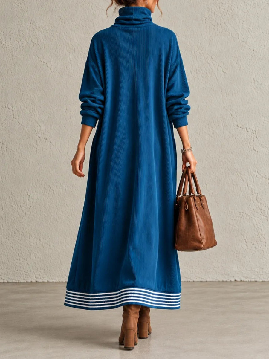 Stand Collar Loose Long-sleeve Maxi Dress