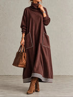 Stand Collar Loose Long-sleeve Maxi Dress