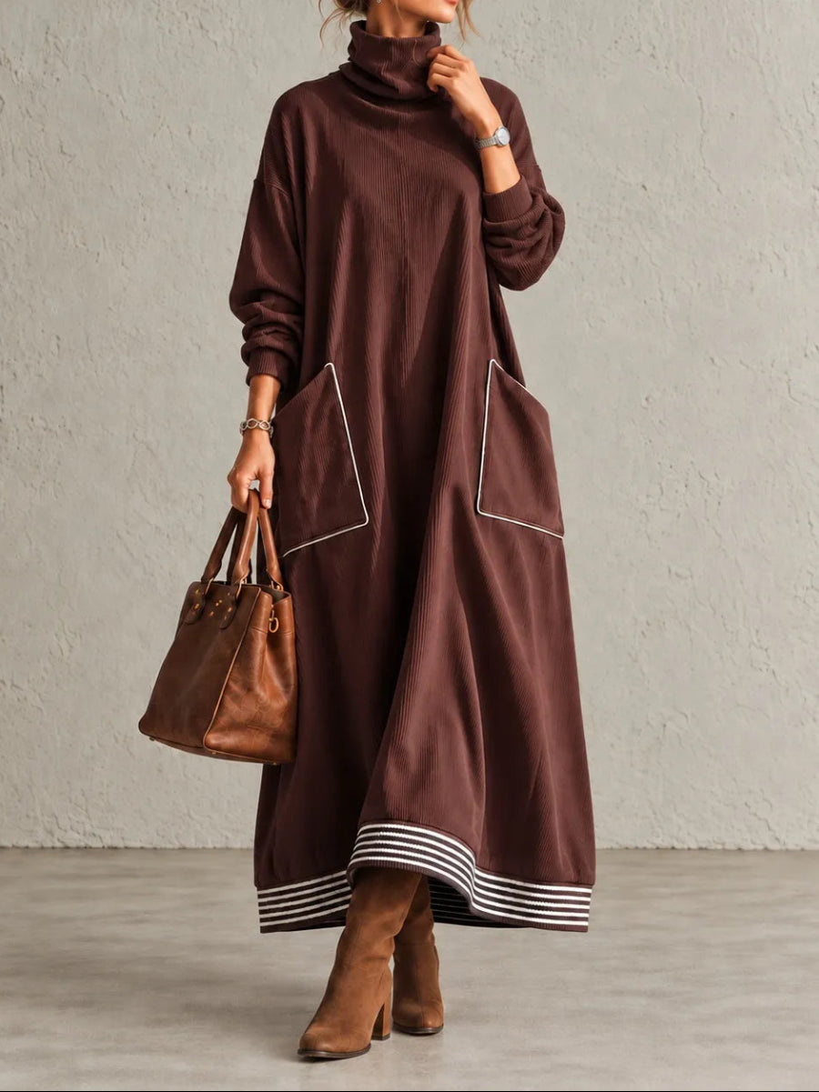 Stand Collar Loose Long-sleeve Maxi Dress