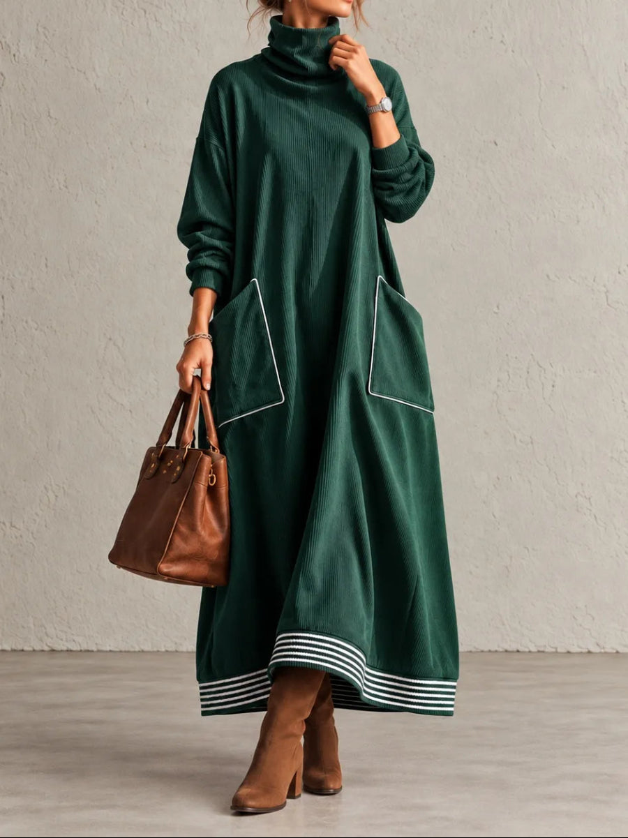 Stand Collar Loose Long-sleeve Maxi Dress