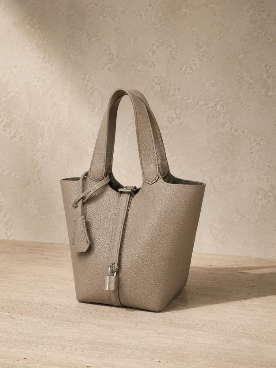 Minimalist Lock-Detail Bucket Tote Bag