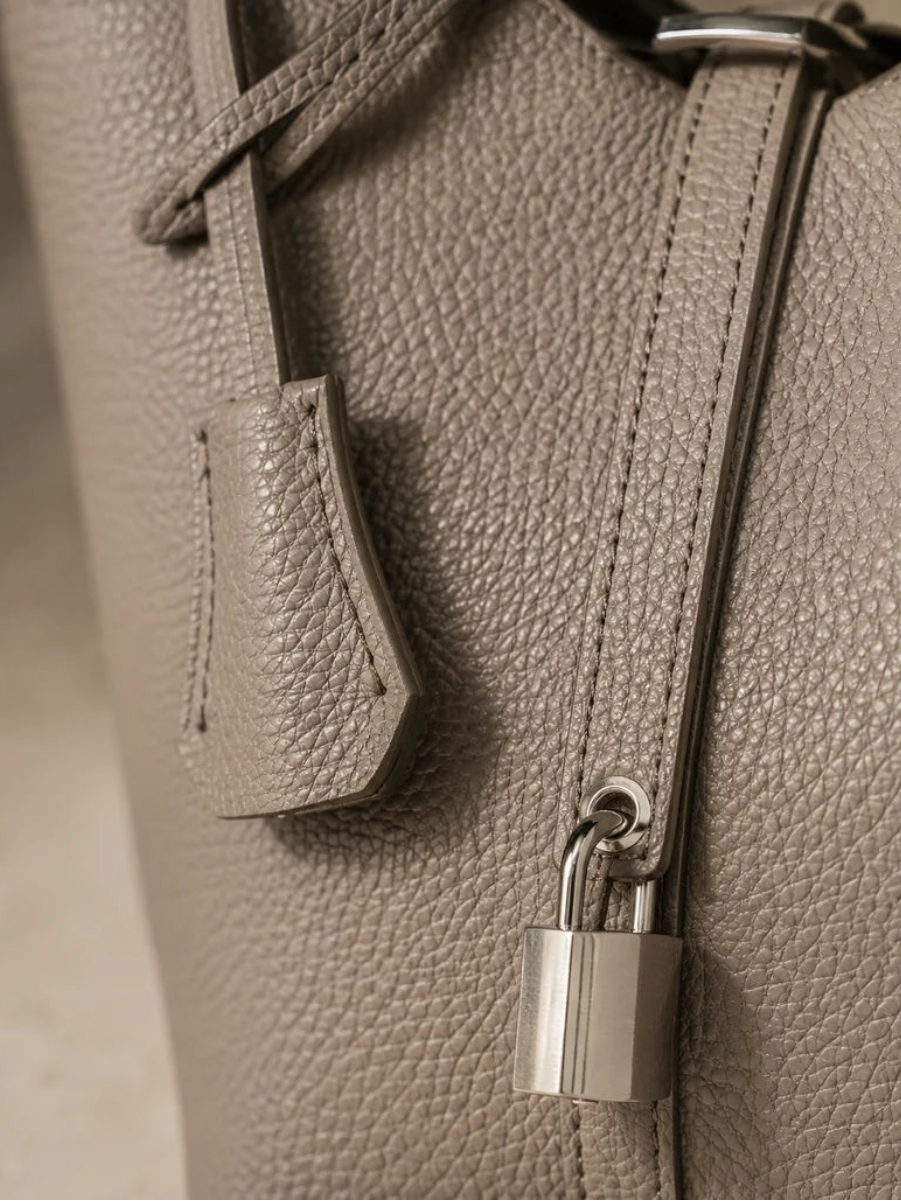 Minimalist Lock-Detail Bucket Tote Bag