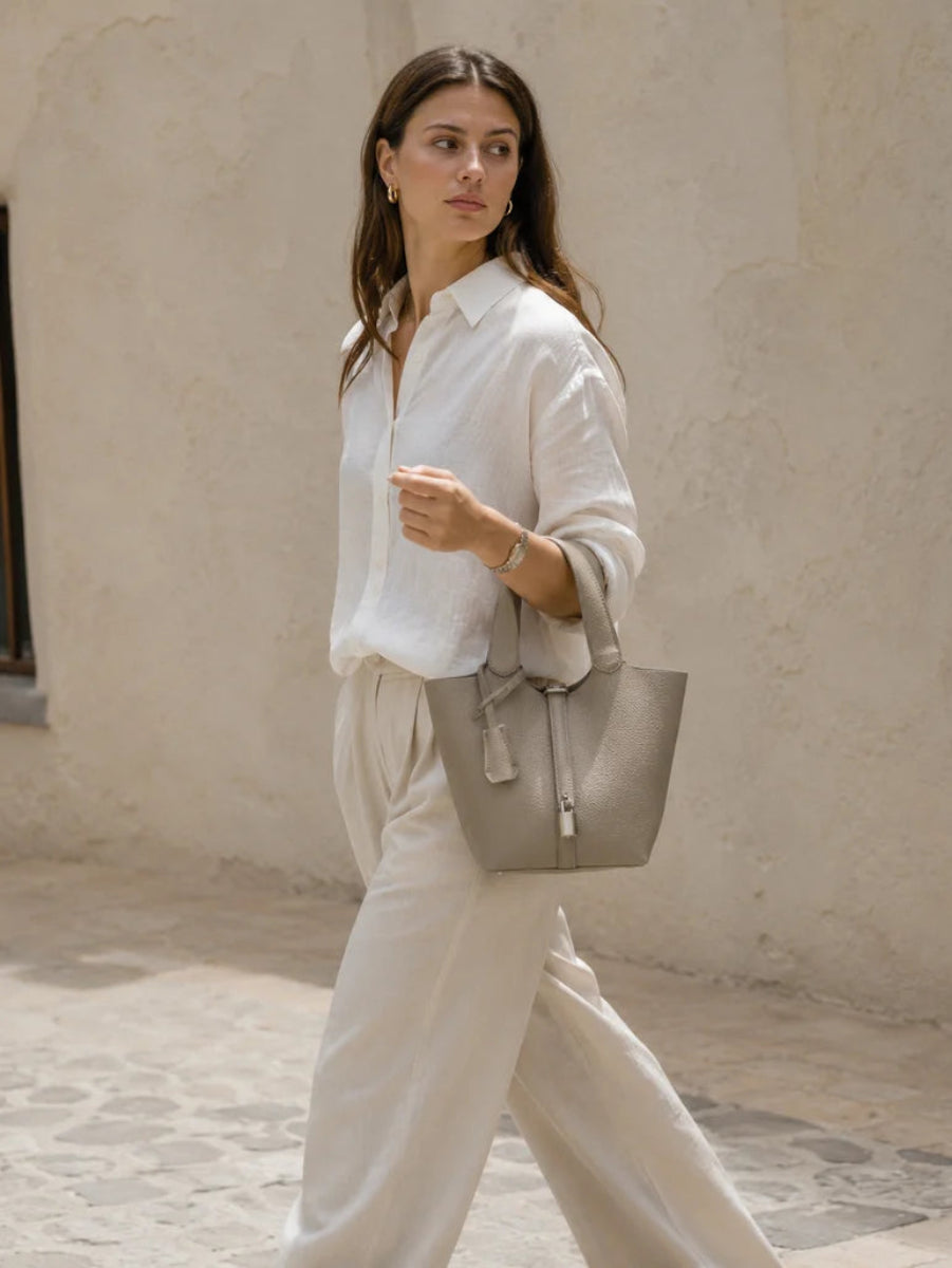 Minimalist Lock-Detail Bucket Tote Bag