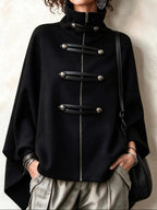 Cozy Stand-collar Stud-embellished Zippered Cape Coat