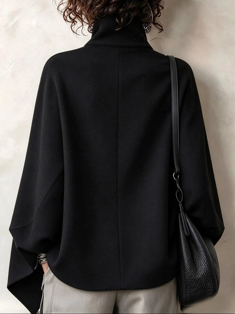 Cozy Stand-collar Stud-embellished Zippered Cape Coat