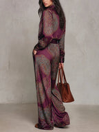 Vintage Paisley Satin Belted Ensemble