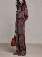 Vintage Paisley Satin Belted Ensemble