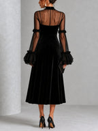 Pleated Black Velvet Midi Dress