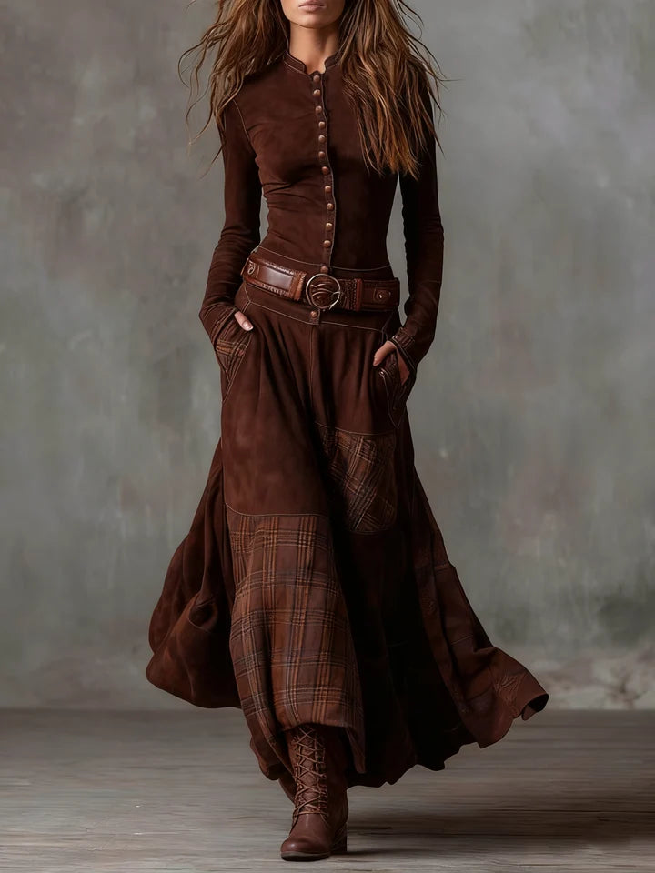 Vintage Plaid Patchwork Maxi Dress