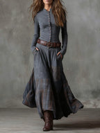 Vintage Plaid Patchwork Maxi Dress