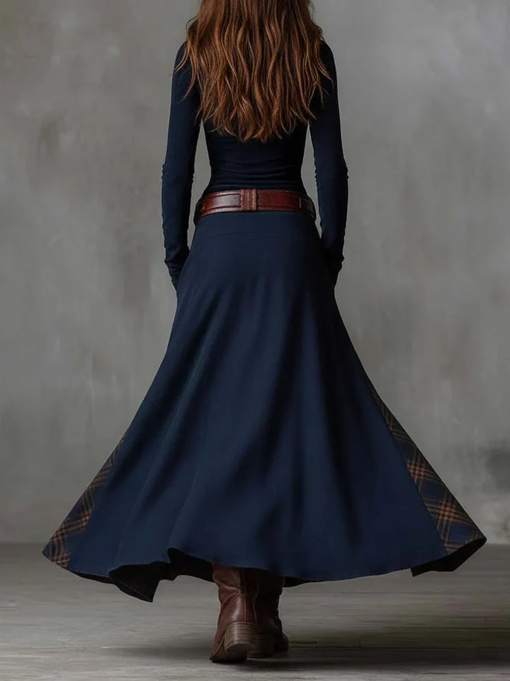 Vintage Plaid Patchwork Maxi Dress