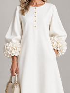 3D Floral Detail Midi Dress with Statement Sleeves