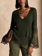 Lace Panel Bohemian Bell Sleeve Sweater