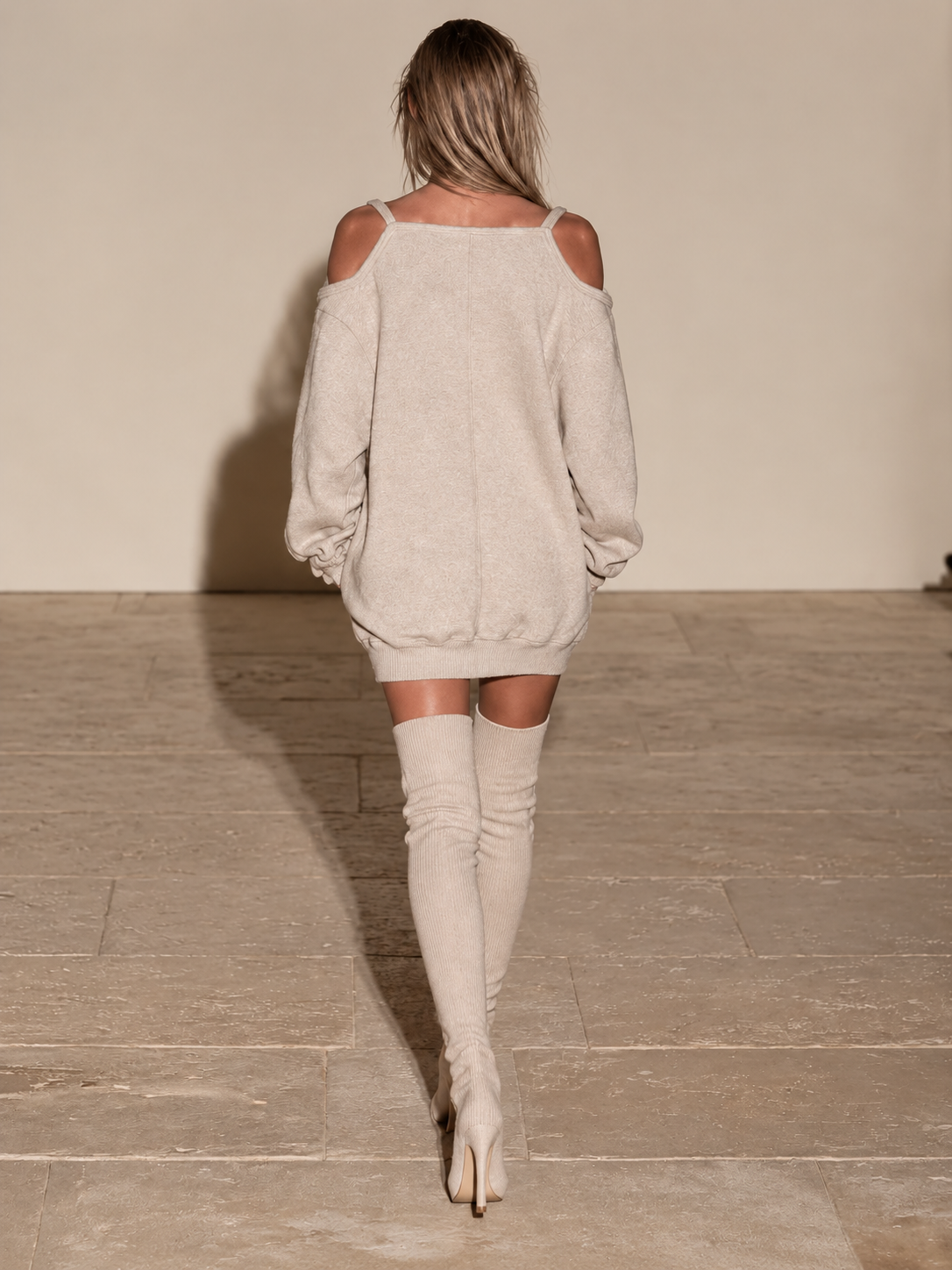 Cold-Shoulder Oversized Sweatshirt Mini Dress