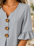 Blusa casual de rayas con cuello en V y manga 3/4