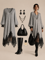 Sequin Knit Dress With Lace Hem