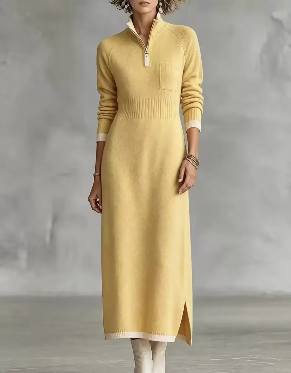 Zip Neck Knit Maxi Dress