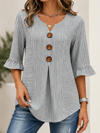 Blusa casual de rayas con cuello en V y manga 3/4