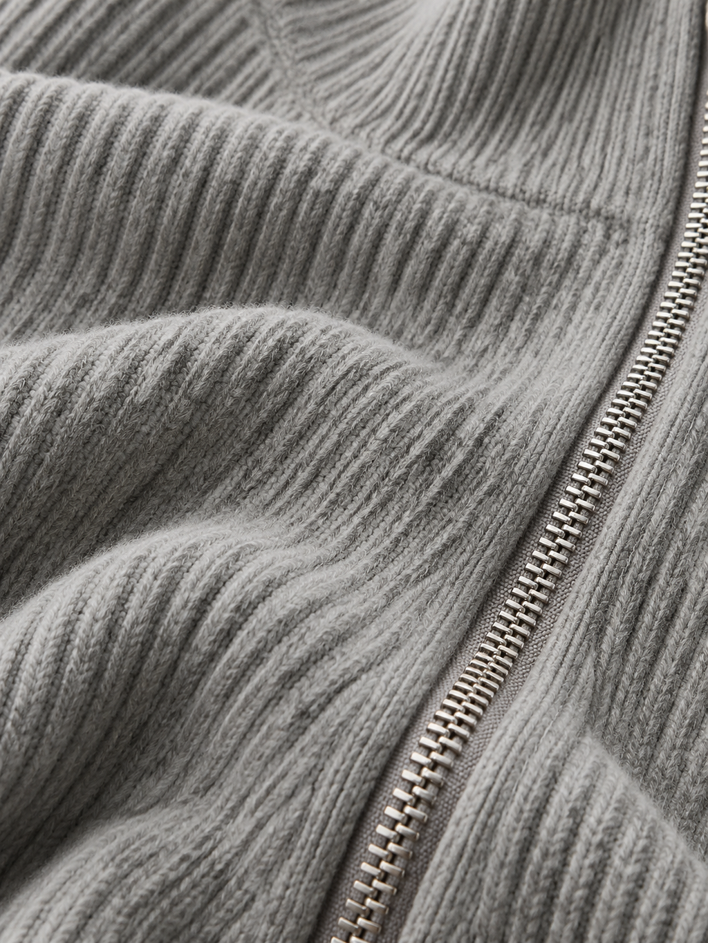 Diagonal‑Zip Funnel Neck Knit Sweater