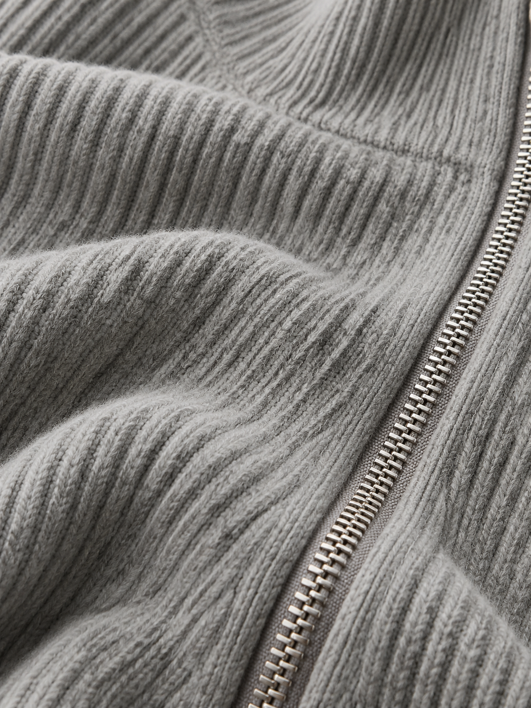 Diagonal‑Zip Funnel Neck Knit Sweater
