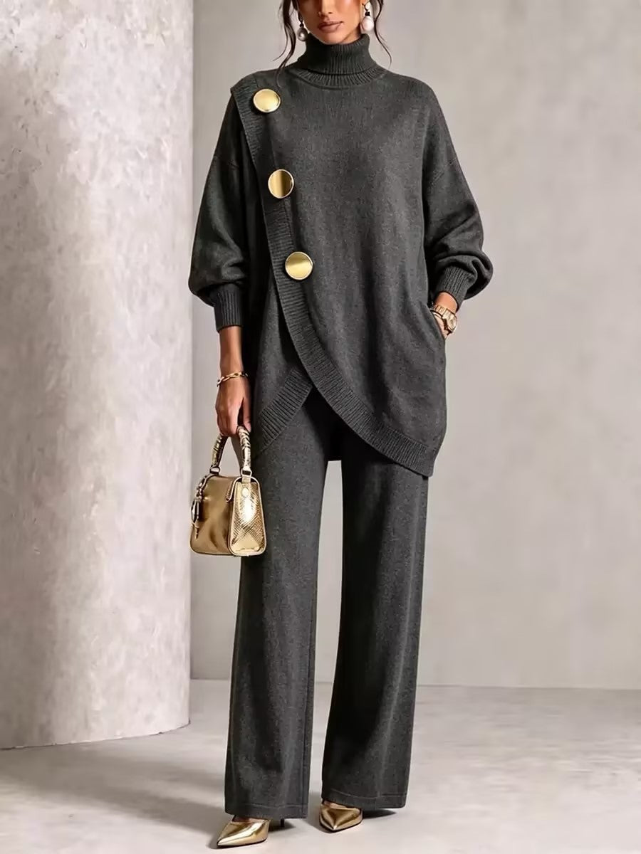 Elegant Knit Asymmetrical Button Set