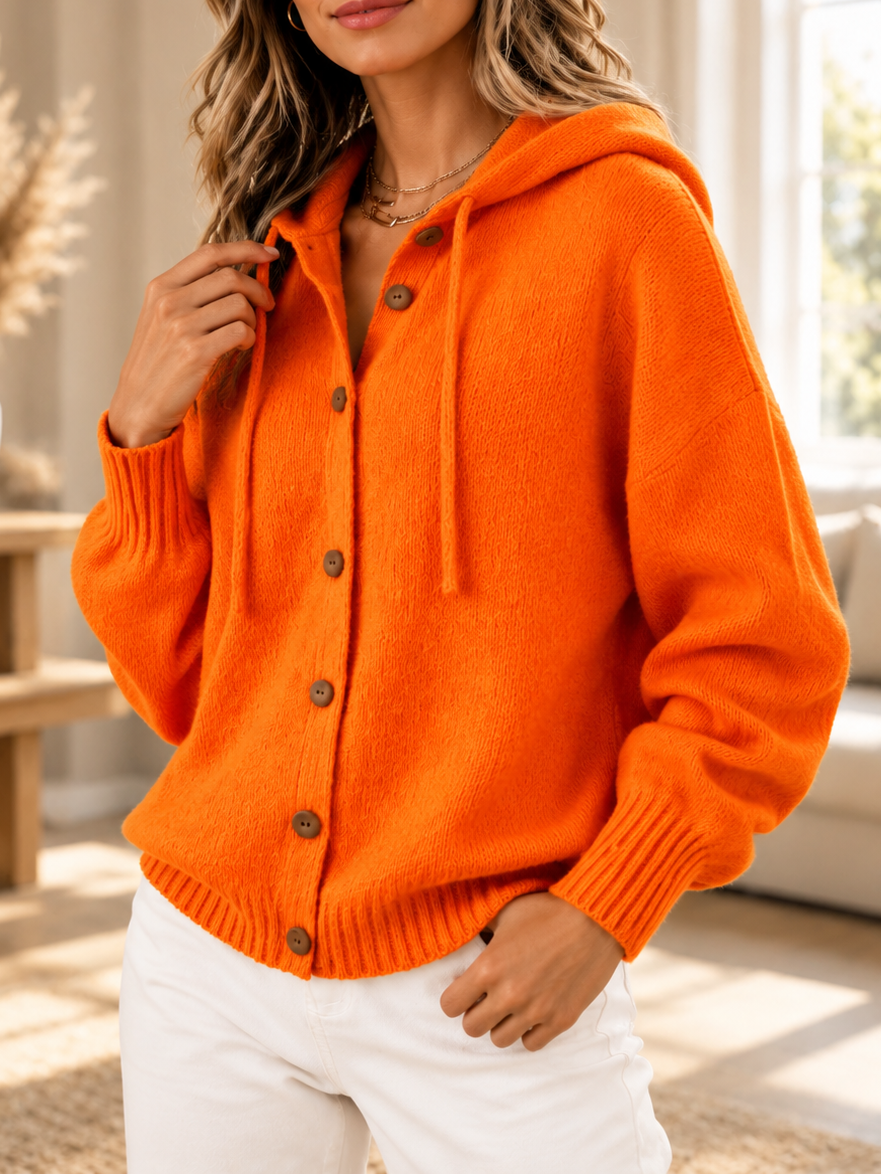 Cozy Knit Hooded Cardigan – Soft Button-Front Sweater