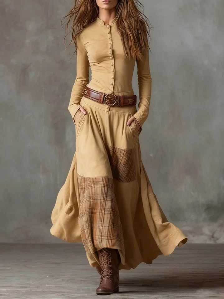 Vintage Plaid Patchwork Maxi Dress