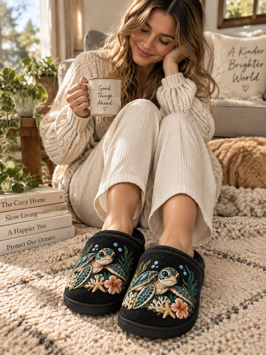 Embroidered Sea Turtle Slippers