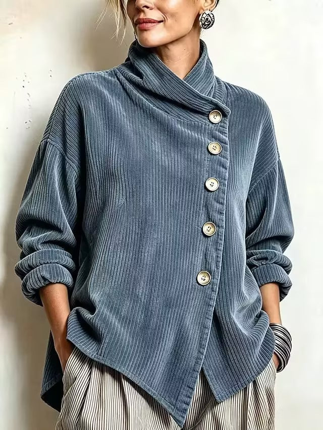 Asymmetric Button-Front Ribbed Knit Jacket