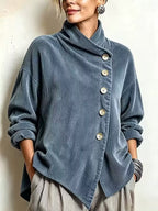 Asymmetric Button-Front Ribbed Knit Jacket