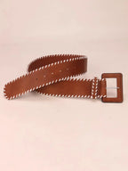 Brown Leather Belt with Stitching Detail