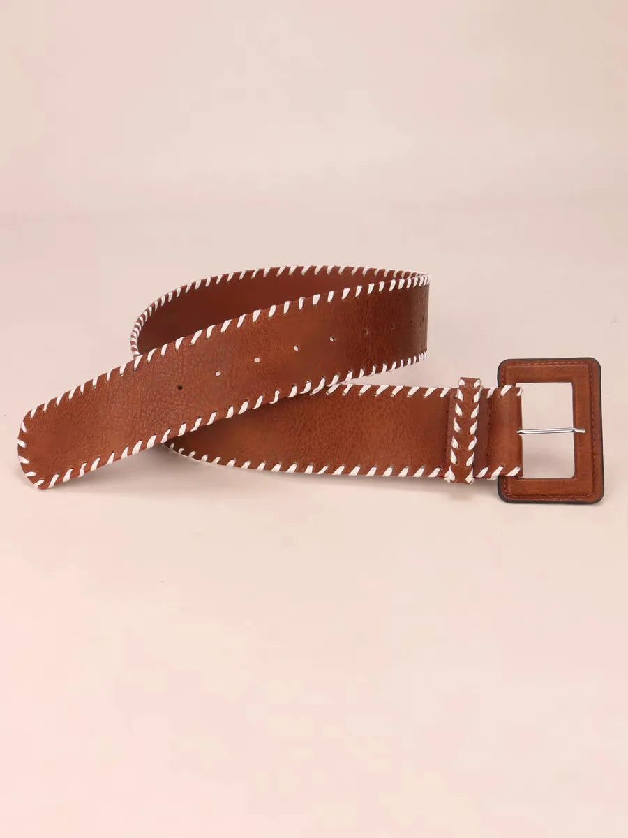 Brown Leather Belt with Stitching Detail