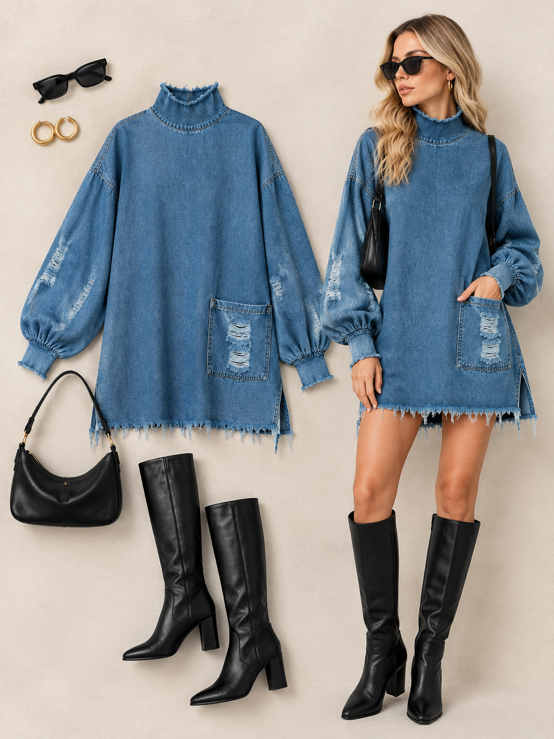 Vintage Denim Oversized Mini Dress